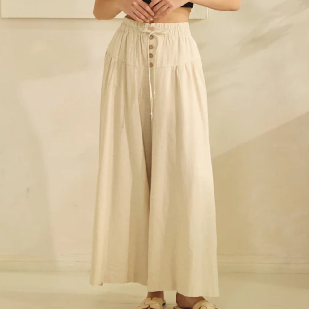💕 Oli & Hali Women's Linen Cream Wide-Leg Pants